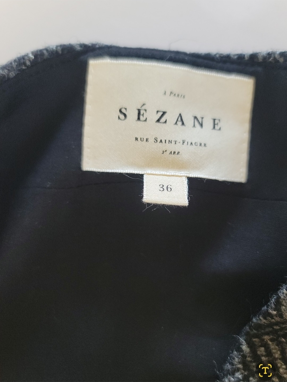 Sézane Eloane 100% Wool Skirt Midi Dark Grey Herringbone Slit Size 36,4 - Picture 8 of 9